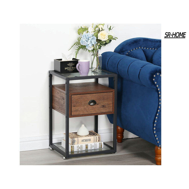 SRHOME Glass Top End Table with Storage Wayfair